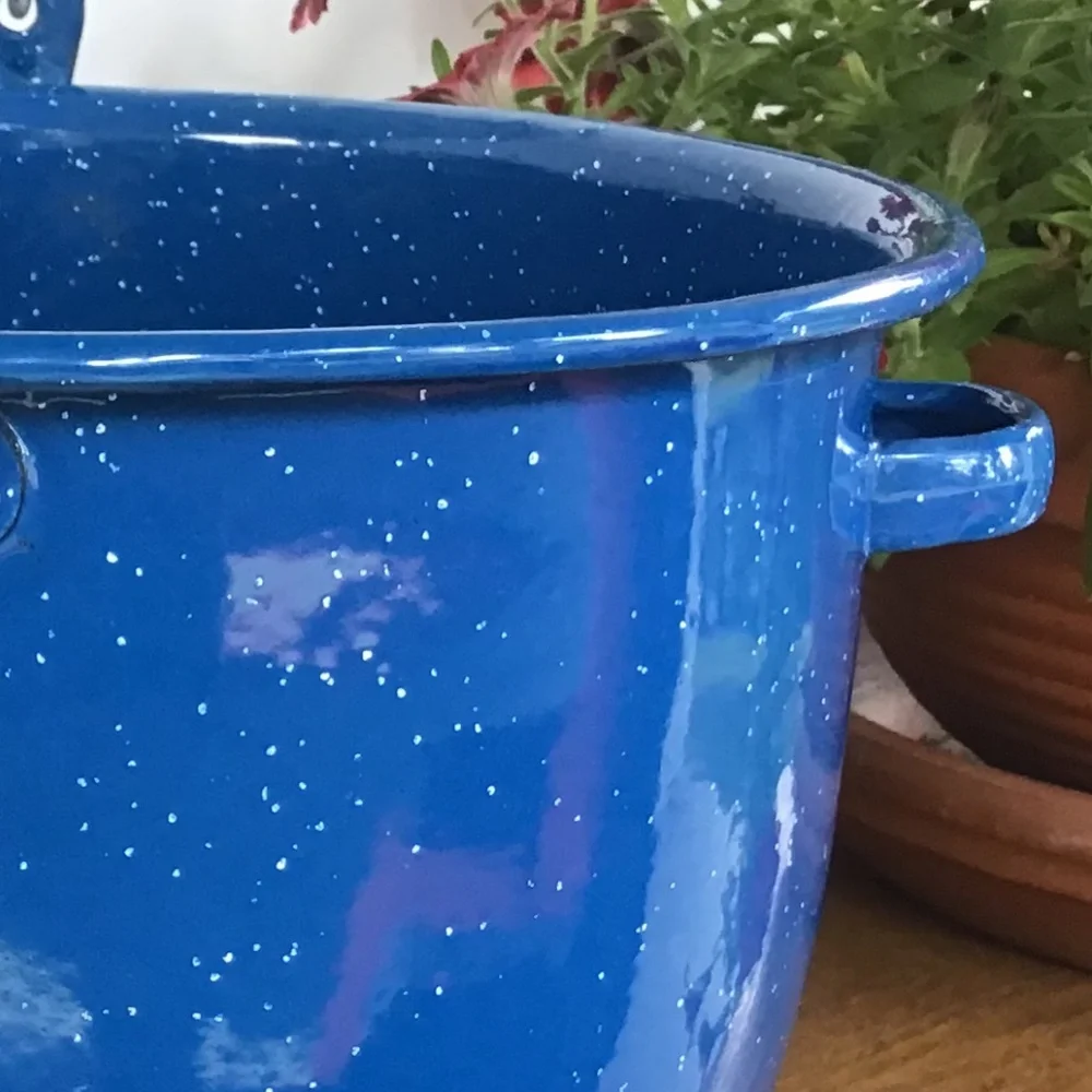 Vintage Enamelware Pot Speckle Blue White Granite Camping Ware Cooking Stock